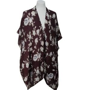 Excellent Condition Marcus Adler Floral Kimono Cardigan - Burgundy and White